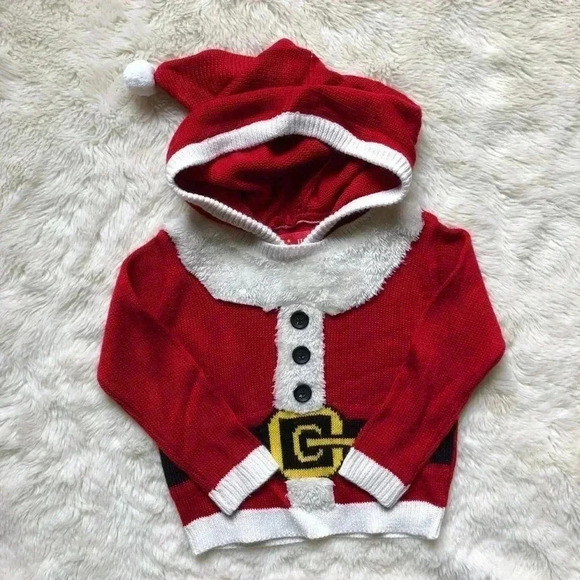 Christmas  Santa Hooded Sweater Toddler Size 2T - Picture 1 of 16